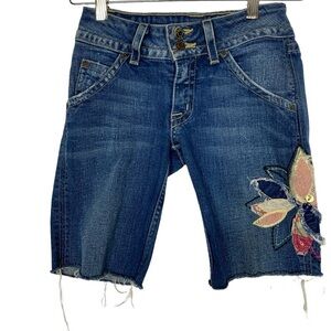 Hudson Jeans Blue Jean Shorts with Floral Patch